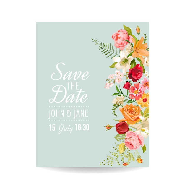 Bruiloft uitnodigingskaart met lelie bloemen en orchidee. baby shower decoratie