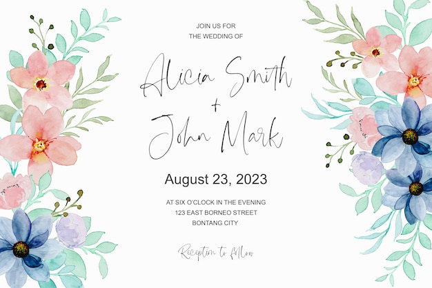Bruiloft uitnodigingskaart met romantische bloemen aquarel