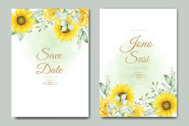 bruiloft uitnodigingskaart met zonnebloem aquarel