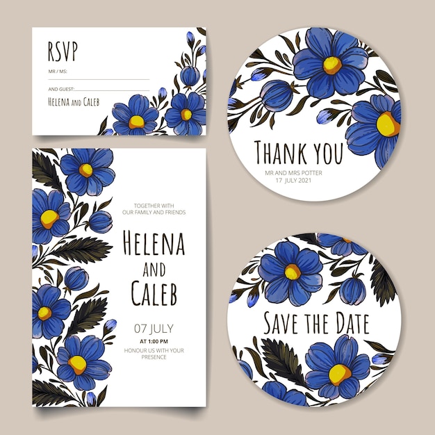 Bruiloft uitnodigingskaart save the date kaart rsvp kaart bedankkaart met bloemen bladeren en takken