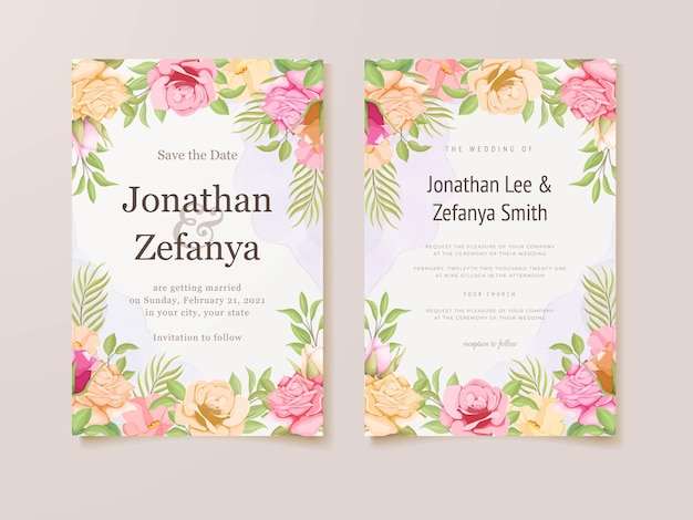 Bruiloft uitnodigingskaart set bloemen sjabloonontwerp