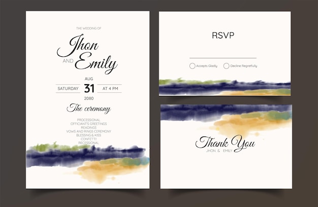 Bruiloft uitnodigingskaarten met dennenbos landschap aquarel