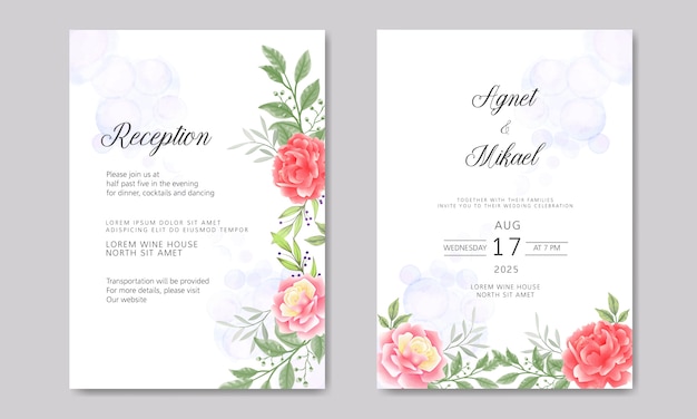 Bruiloft uitnodigingskaarten met retro bloemen sjablonen