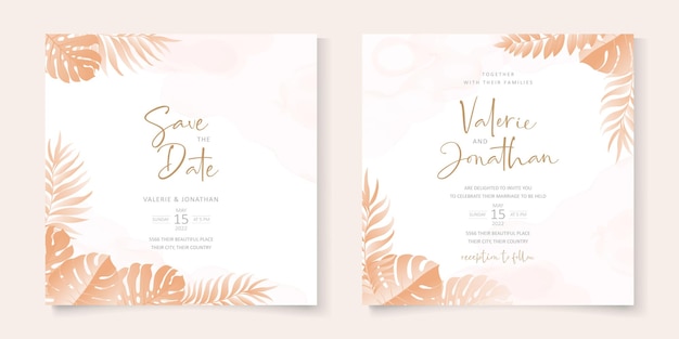 Bruiloft uitnodigingskaartsjabloon met tropisch ontwerp