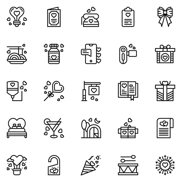 Bruiloft viering iconen collectie UI icon set