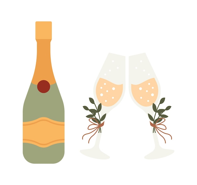 Bruiloftsfles met champagne Vectorillustratie