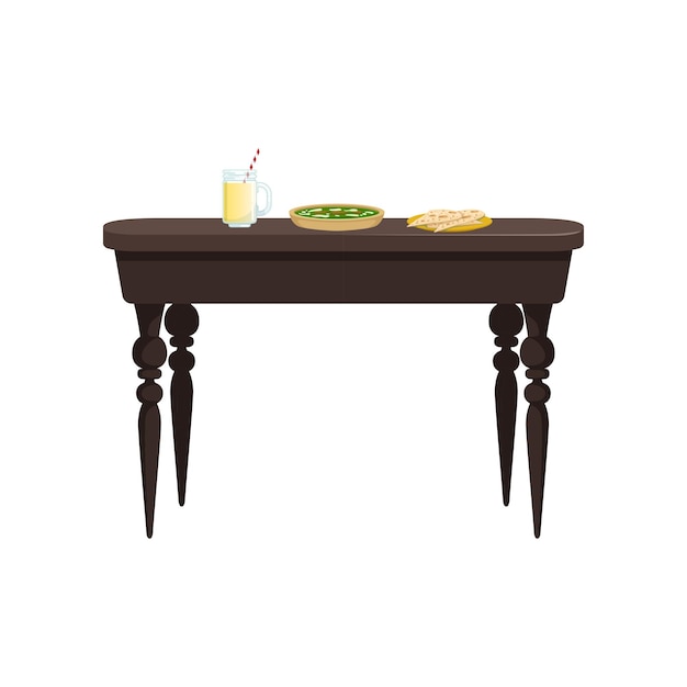 Bruin houten tafel met heerlijk eten vector illustratie geïsoleerd op een witte achtergrond