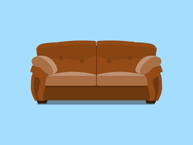 Bruin lederen chester sofa Vector illustratie Comfortabele lounge voor interieur geïsoleerd op blauwe achtergrond Modern model van bankpictogram