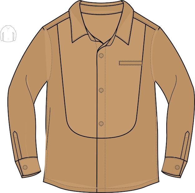 Vector bruin office shirt mockup vector illustratie sjabloon tech pack technische tekening platte schets plat