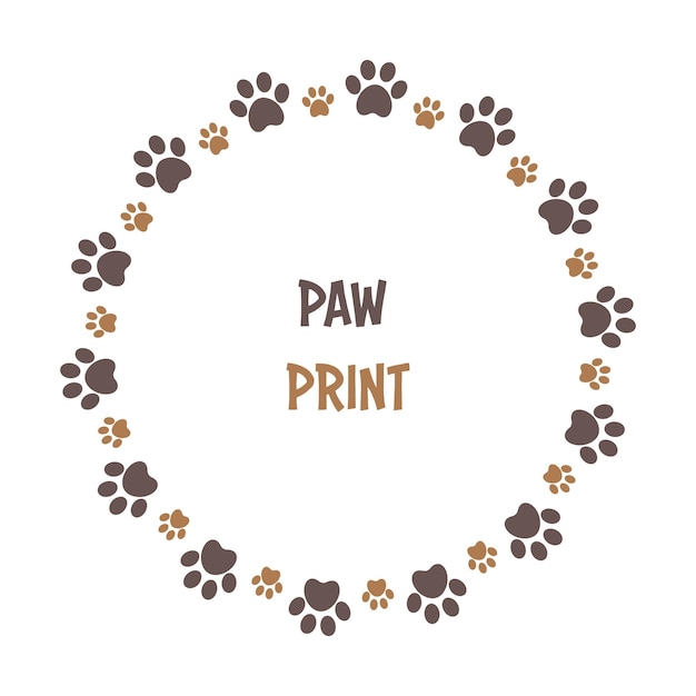 Vector bruin poot cirkelframe met hond dierlijke voetafdrukken vector illustratie