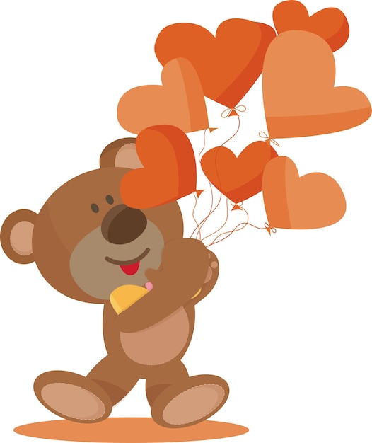 Vector bruine beer met hartvormige ballonnen