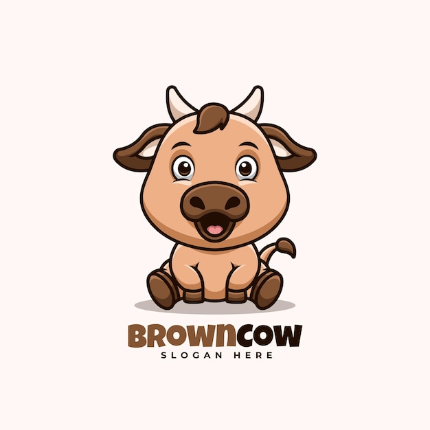 Bruine koe zittend cute cartoon-logo