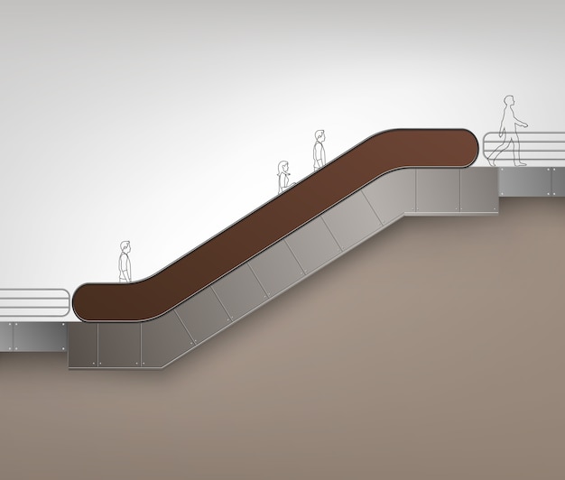 Vector bruine moderne roltrap met plaats voor reclame zijaanzicht geïsoleerd op achtergrond