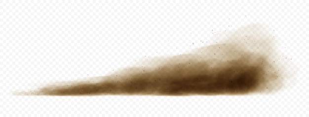 Vector bruine stoffige wolk of droog zand dat met een windvlaag vliegt zandstorm realistische textuur met kleine deeltjes of zandkorrels realistische vectorillustratie