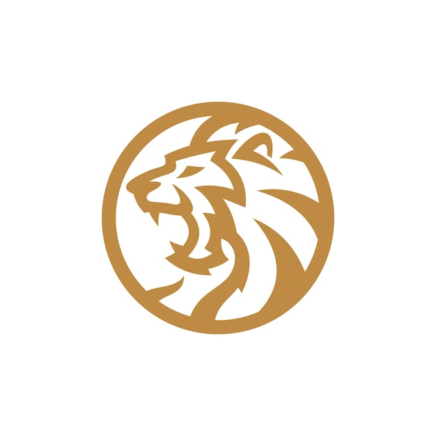 Brullende leeuw en cirkel crest heraldiek logo lijntekeningen overzicht leeuwenkop vector icon