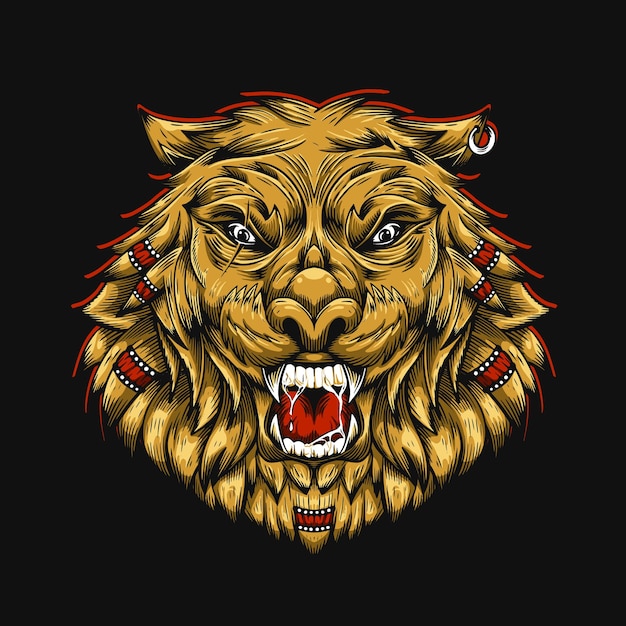 Brullende leeuw gezicht met oog klauwen vector illustraties