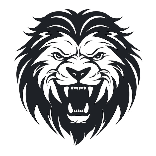 Brullende leeuwenkop vector geïsoleerd op witte achtergrond Zwart-wit afbeelding