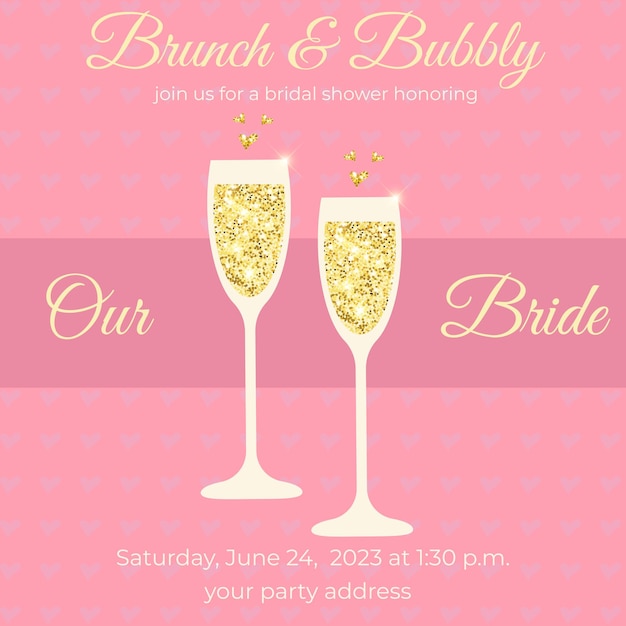 Brunch and bubbly invitation card with champagne glasses.