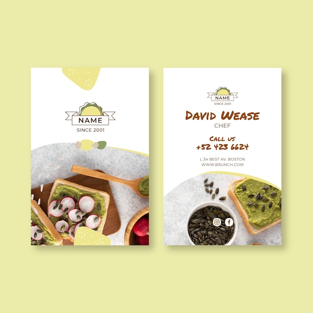 Vector brunch double-sided vertical business card