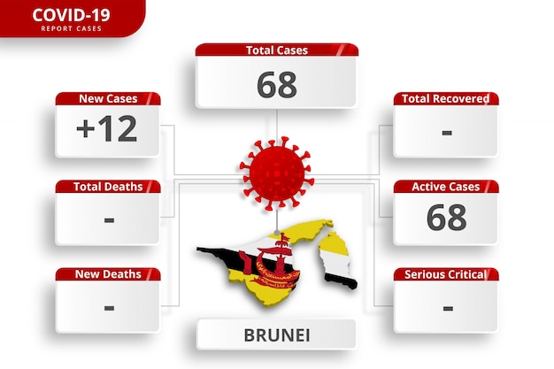 브루나이 코로나 바이러스 확인 사례. 매일 뉴스 업데이트를위한 편집 가능한 Infographic 템플릿. 국가 별 코로나 바이러스 통계.
