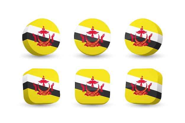 Vector brunei darussalam flag 3d vector illustration button flag of brunei isolated on white