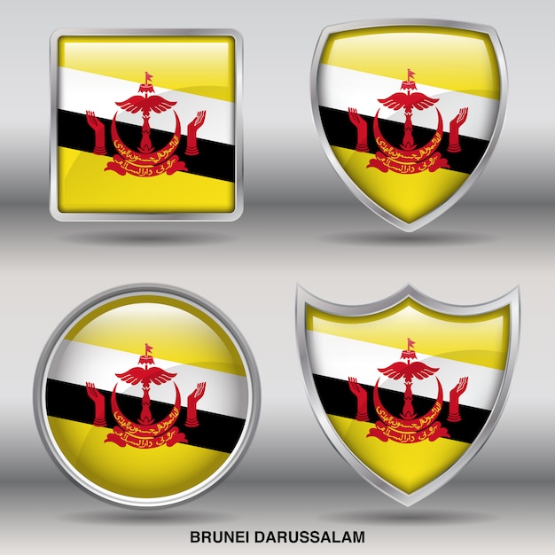 Vector brunei darussalam flag bevel 4 shapes icon