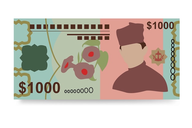 brunei dollar vector illustration brunei money set bundle banknotes paper money 1000 bnd
