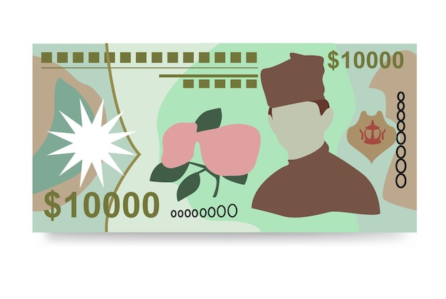 Vector brunei dollar vector illustration brunei money set bundle banknotes paper money 10000 bnd