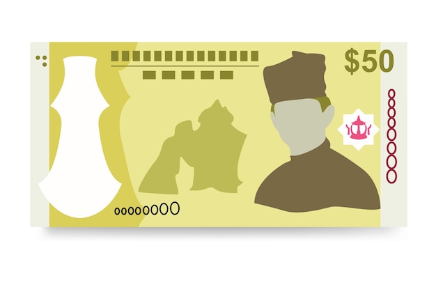 Vector brunei dollar vector illustration brunei money set bundle banknotes paper money 50 bnd