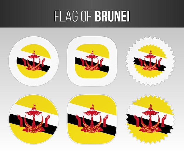 Brunei flag labels badges and stickers Illustration flags of Brunei isolated