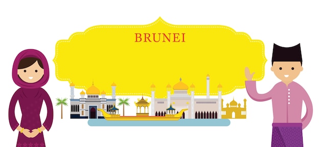 Brunei oriëntatiepunten en traditionele kleding