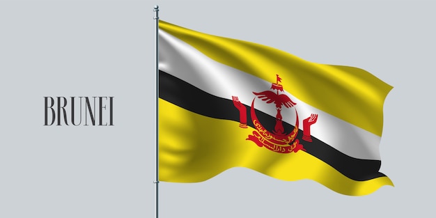 Brunei waving flag on flagpole