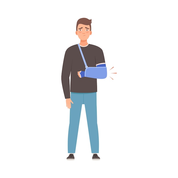 Brunette male with a bandage on his bent arm vector illustration