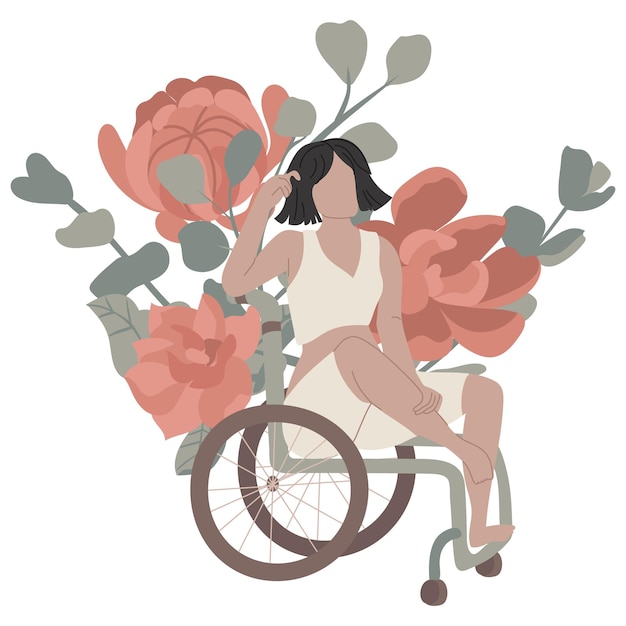 Brunette woman in wheelchair vector illustration
