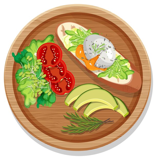 Vector bruschetta with various vegetable on a round plate isolated