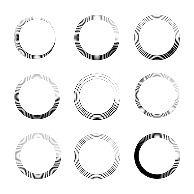 Brush circles. in line art style. Round frame set. Grunge texture. Vector illustration. stock image.