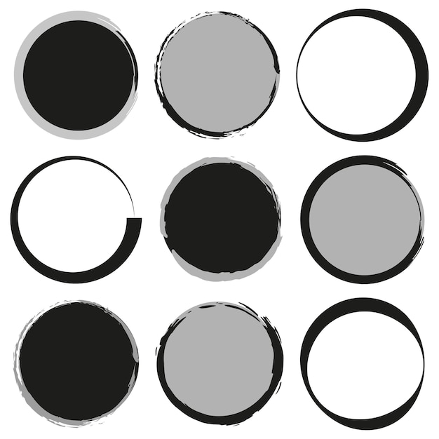 Brush circles in retro style. Circle frame set. Vector illustration.