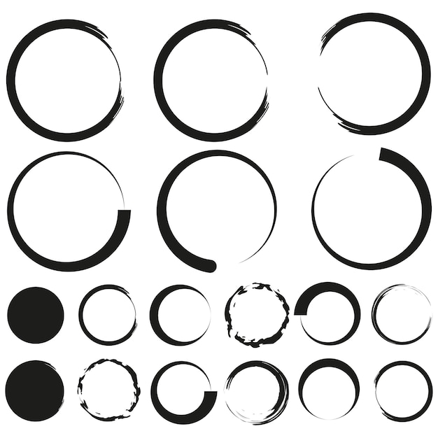 Brush circles in retro style. Circle frame set. Vector illustration.