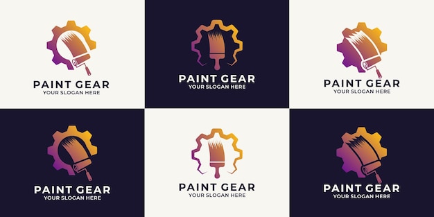 Brush gear combination logo for paint shop and drawing inspiration logo