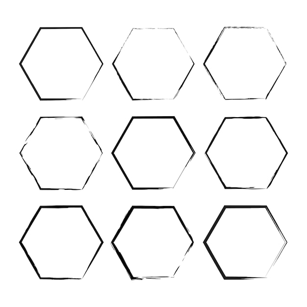 Brush hexagons. Hexagons hand drawn. Scratched hexagons. Vector illustration. EPS 10.