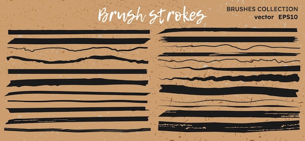 Brush highlighter lines and strokes set isolated vector design elements on craft background Doodle