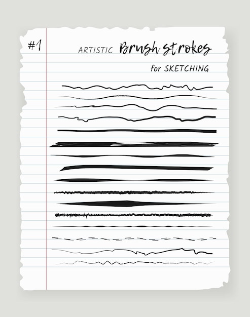 Brush highlighter lines and strokes set isolated vector design elements on white background Doodle