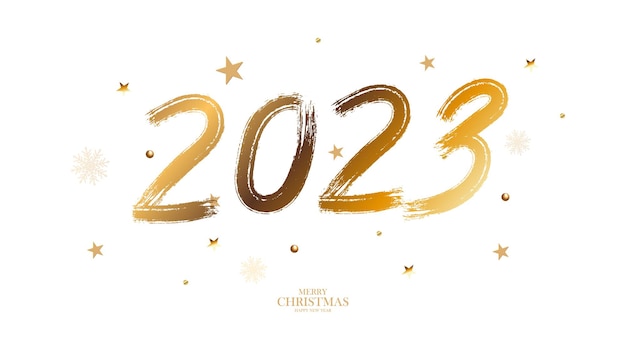 Цифры кисти 2023 на новый год золотой градиент шаблон для открыток печатает пригласительные этикетки вектор