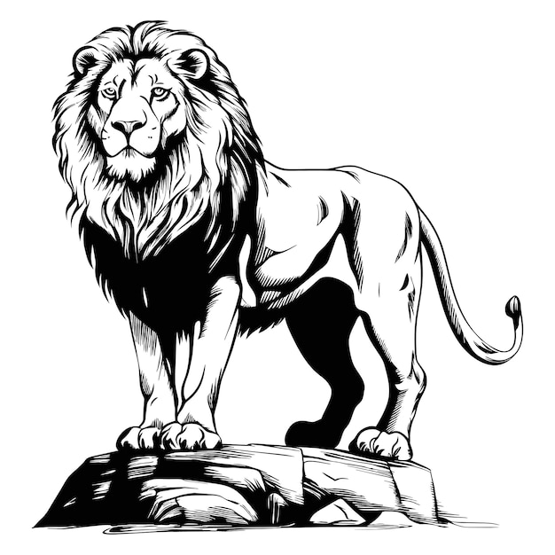 Vector brush painting ink draw isolated lion illustration