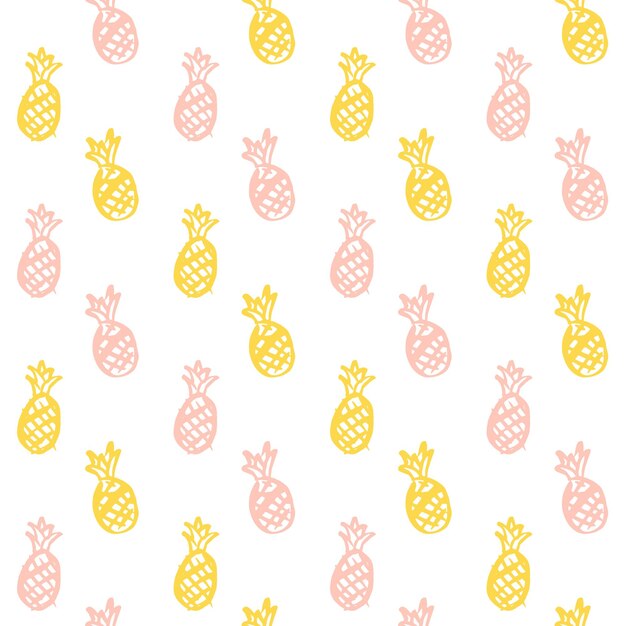Brush Pineapple Seamless Pattern. Vector Illustration of Hand Drawn Paint Fruit Background.