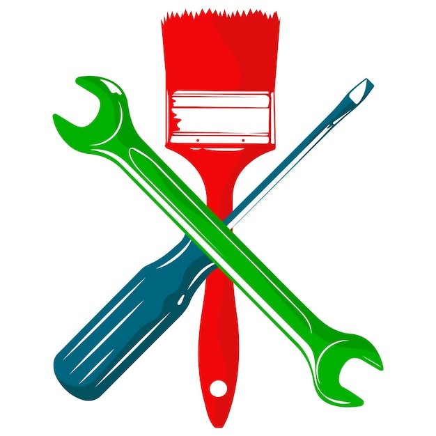 Brush screwdriver and wrench symbol for repair and service