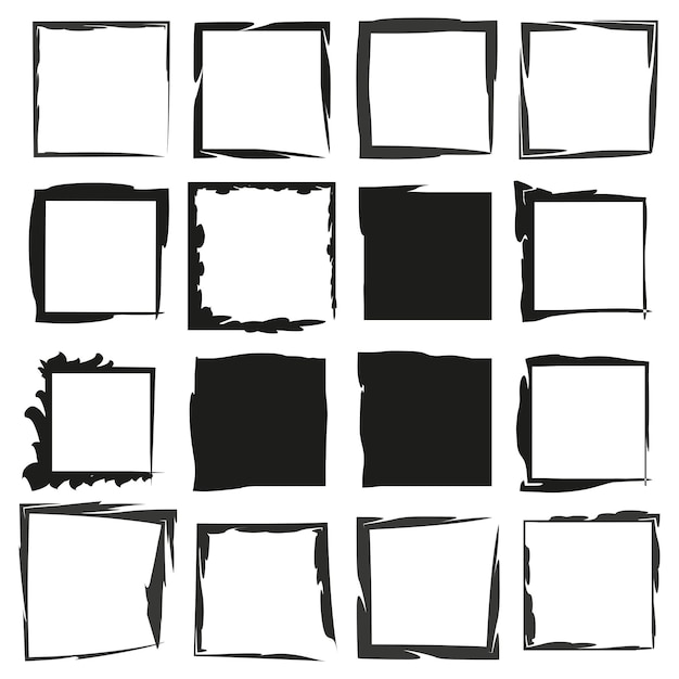 Brush squares Hand drawn abstract frame set Vector illustration