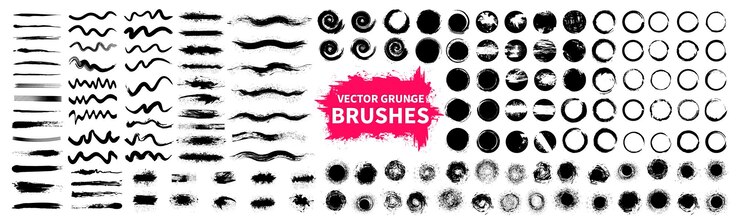Vector 브러시 스트로크 컬렉션 디자인을 위한 스플래시 잉크의 큰 세트 터 일러스트레이션