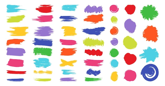 Цветной текстурированный набор мазков кистью Дети нарисовали этикетки фоны патч чернил пятна пятна пятна