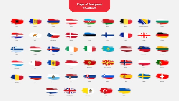 Brush stroke flags of european countries